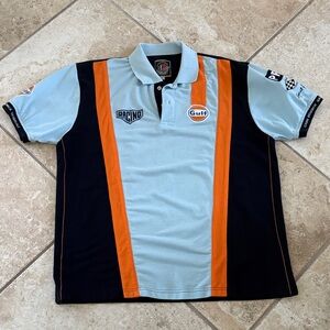 Grandprix Originals Gulf Racing Polo Shirt with Orange Stripes XL
